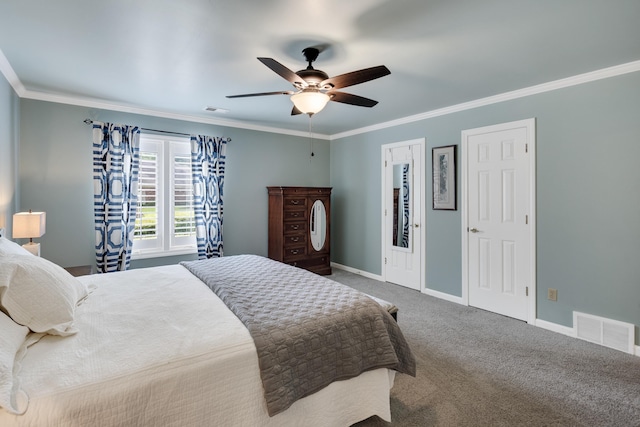 2019 Kostka Ln, Germantown, TN 38139 - bedroom with baseboards, crown molding, carpet floors, and a ceiling fan