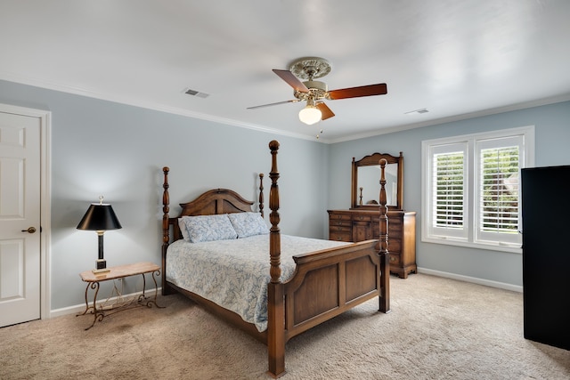 2019 Kostka Ln, Germantown, TN 38139 - bedroom with light carpet, baseboards, crown molding, and ceiling fan