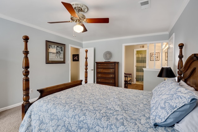 2019 Kostka Ln, Germantown, TN 38139 - bedroom with carpet flooring, ornamental molding, baseboards, ceiling fan, and ensuite bathroom