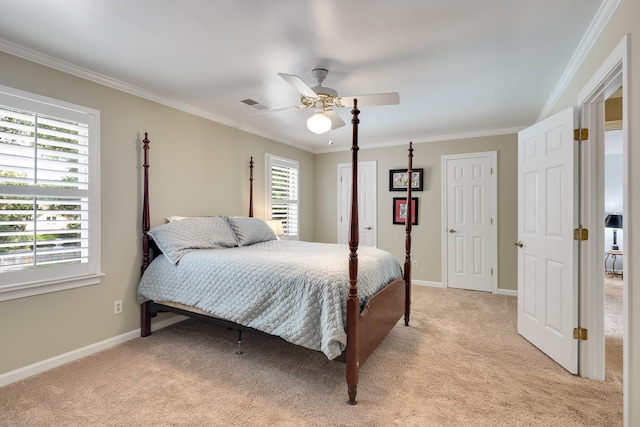 2019 Kostka Ln, Germantown, TN 38139 - bedroom with light carpet, ornamental molding, baseboards, and a ceiling fan