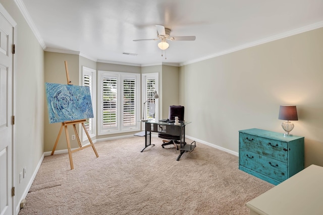 2019 Kostka Ln, Germantown, TN 38139 - carpeted office featuring a ceiling fan, ornamental molding, and baseboards