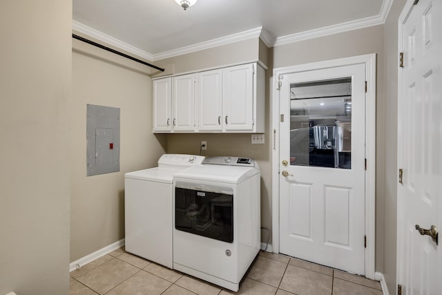 2019 Kostka Ln, Germantown, TN 38139 - washroom with washer and clothes dryer, electric panel, ornamental molding, light tile patterned flooring, and cabinet space