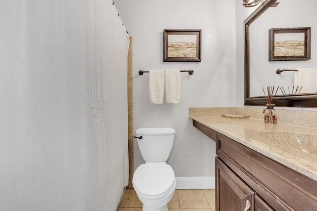 7255 Barnstable Dr, Memphis, TN 38125 - full bath with vanity, toilet, baseboards, tile patterned floors, and a shower with shower curtain