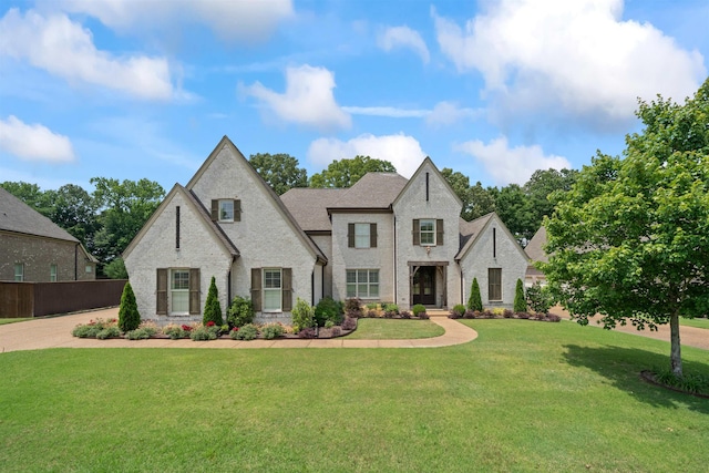 165 Saunders Creek Cir, Rossville, TN 38066 - french country home featuring brick siding, a front yard, and a shingled roof