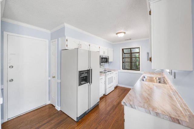 5424 Peyton Randolph St, Bartlett, TN 38134 - kitchen with white appliances, a sink, a textured ceiling, dark wood-type flooring, and white cabinets