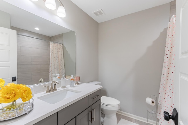9709 Woodland Brook Ln S, Cordova, TN 38018 - bathroom featuring vanity, toilet, curtained shower, and baseboards