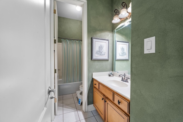 1073 Woodland Glen Dr, Cordova, TN 38018 - full bathroom with vanity, toilet, tile patterned floors, and shower / bath combination with curtain