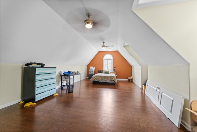 1073 Woodland Glen Dr, Cordova, TN 38018 - bedroom with vaulted ceiling, wood finished floors, baseboards, and ceiling fan