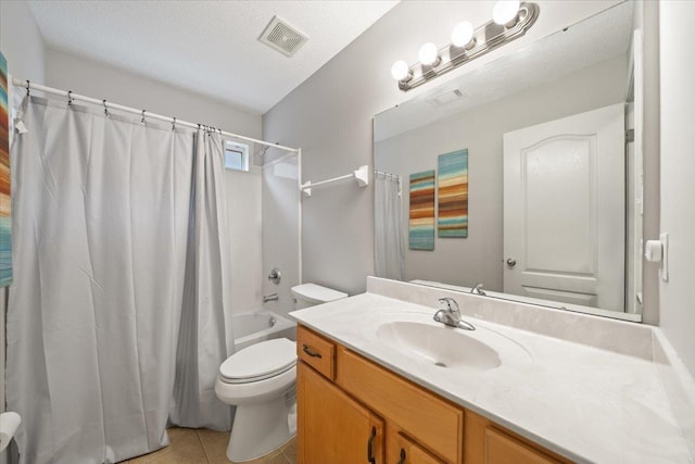 1360 Broadstone Cv, Cordova, TN 38016 - full bath featuring vanity, toilet, shower / tub combo, tile patterned floors, and a textured ceiling