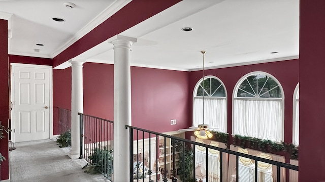 9573 Wolf River Blvd, Germantown, TN 38139 - hallway featuring decorative columns and ornamental molding