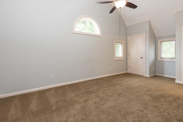 1570 Eastmoreland Ave, Memphis, TN 38104 - carpeted spare room featuring ceiling fan, plenty of natural light, lofted ceiling, and baseboards