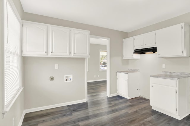 3314 Frayser View Dr, Memphis, TN 38127 - kitchen featuring white cabinets, dark wood-style flooring, and baseboards