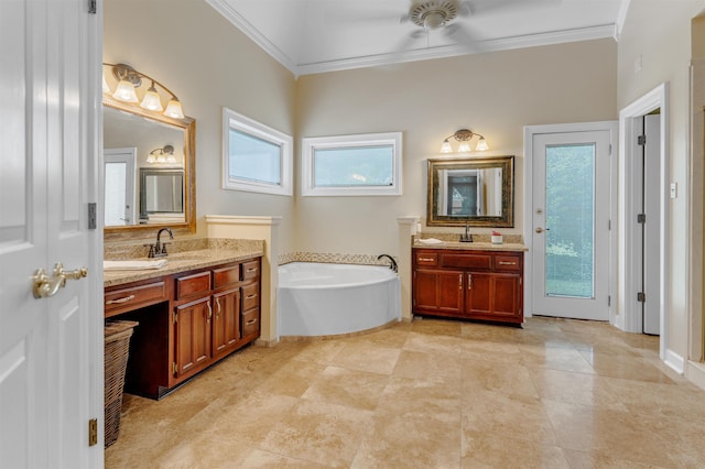 2660 Dibrell Trail Dr, Collierville, TN 38017 - full bath with ornamental molding, a bath, two vanities, and ceiling fan
