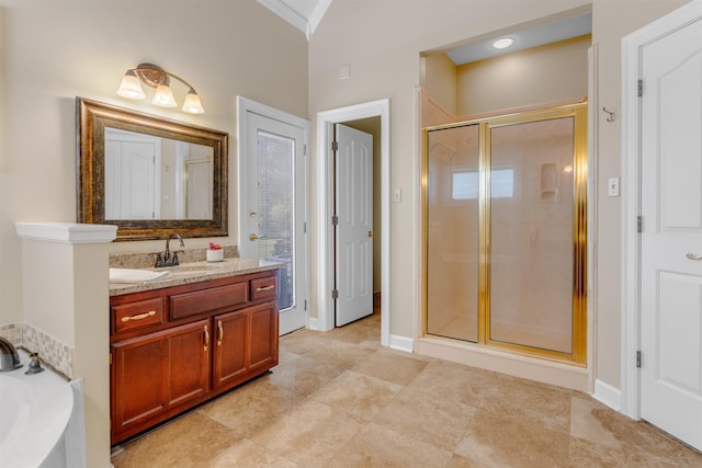 2660 Dibrell Trail Dr, Collierville, TN 38017 - full bath with a shower stall, vanity, ornamental molding, a bath, and tile patterned flooring
