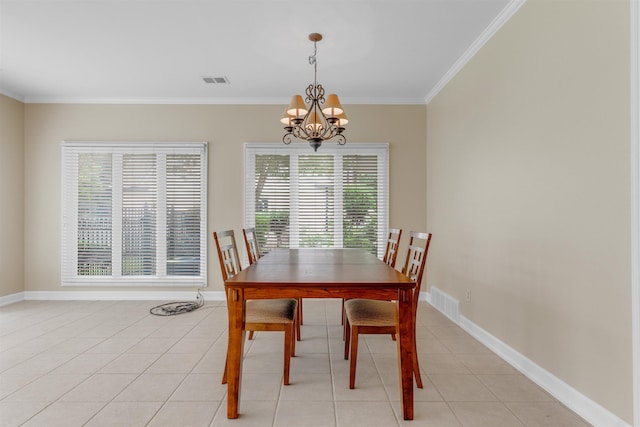 2660 Dibrell Trail Dr, Collierville, TN 38017 - dining space with a chandelier, ornamental molding, light tile patterned floors, and baseboards