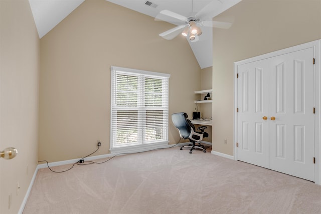 2660 Dibrell Trail Dr, Collierville, TN 38017 - carpeted office space with lofted ceiling, ceiling fan, and baseboards