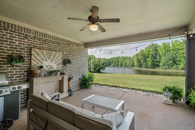 125 Mallard Ln, Rossville, TN 38066 - view of patio / terrace with a water view, outdoor lounge area, and ceiling fan