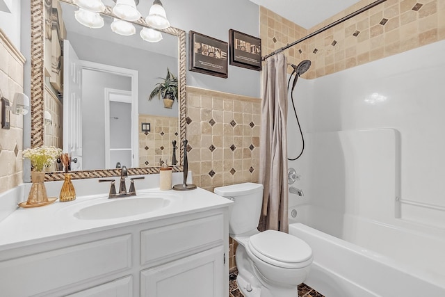 4788 Shadow View Ln, Bartlett, TN 38002 - bathroom with tile walls, vanity, shower / tub combo with curtain, and toilet