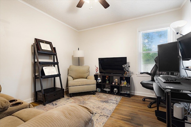 1159 Echles St, Memphis, TN 38111 - office space featuring a ceiling fan, wood finished floors, ornamental molding, and baseboards
