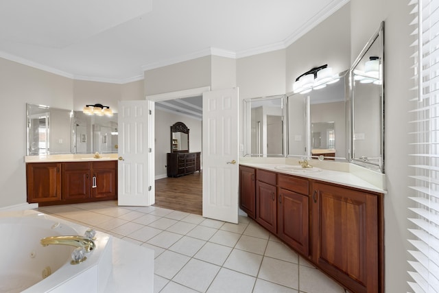 420 Estanaula Rd, Collierville, TN 38017 - full bathroom featuring tile patterned floors, a jetted tub, ornamental molding, and vanity