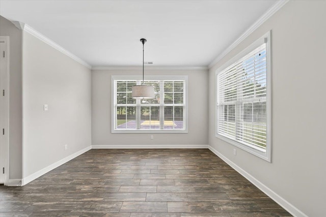 6159 Upper Granger St, Arlington, TN 38002 - unfurnished dining area featuring dark wood-style floors, crown molding, and baseboards