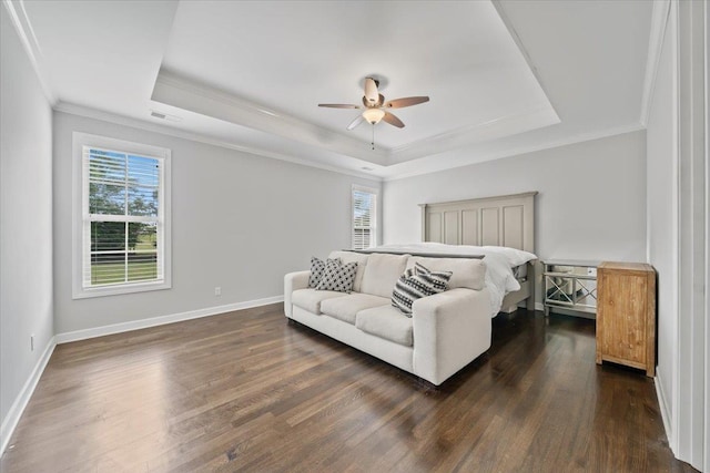 6159 Upper Granger St, Arlington, TN 38002 - bedroom featuring a raised ceiling, multiple windows, ornamental molding, dark wood-style floors, and baseboards