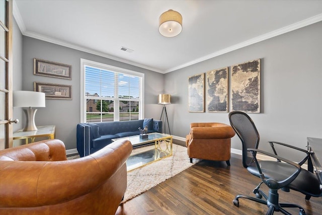 6159 Upper Granger St, Arlington, TN 38002 - home office with ornamental molding, dark wood-type flooring, and baseboards