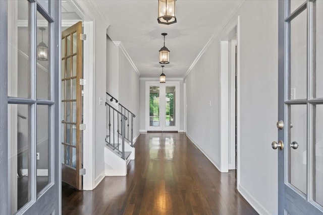 6159 Upper Granger St, Arlington, TN 38002 - foyer entrance featuring crown molding, wood finished floors, stairway, baseboards, and french doors