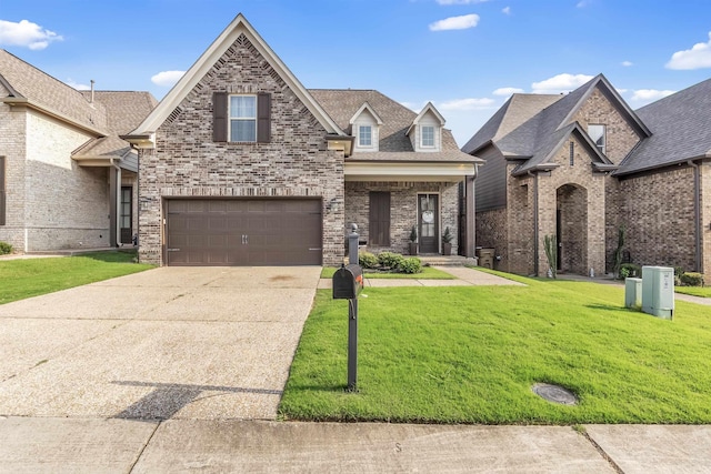 7415 Lost Grove Ln, Cordova, TN 38016 - view of front facade featuring a front lawn, concrete driveway, an attached garage, brick siding, and a shingled roof