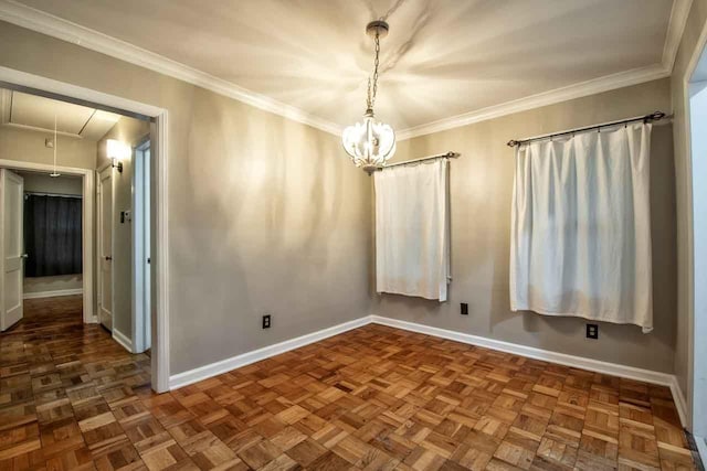 4737 Sequoia Ave, Memphis, TN 38117 - unfurnished room with attic access, a chandelier, and crown molding