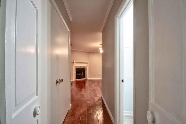 4737 Sequoia Ave, Memphis, TN 38117 - hall featuring crown molding and dark wood-type flooring