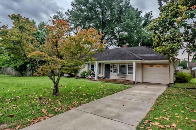 4737 Sequoia Ave, Memphis, TN 38117 - ranch-style home with covered porch, an attached garage, driveway, and a shingled roof