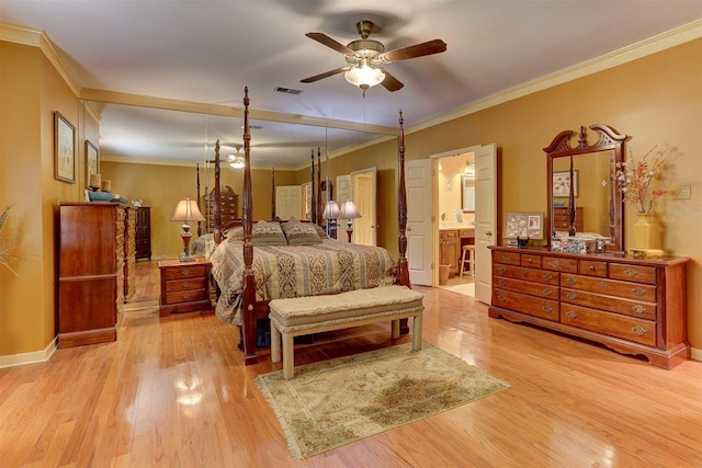 2994 Oakleigh Ln, Germantown, TN 38138 - bedroom with wood finished floors, ornamental molding, ensuite bath, and ceiling fan