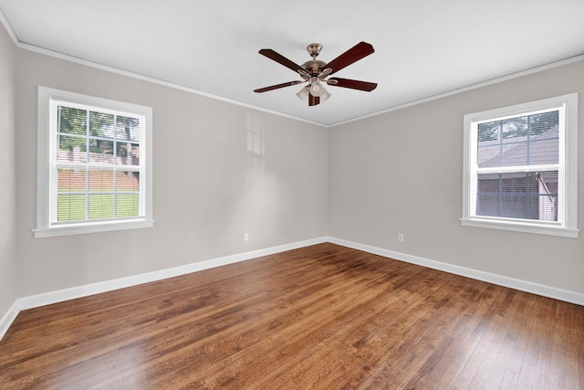 3051 Overbrook Dr, Memphis, TN 38128 - empty room with hardwood / wood-style floors, plenty of natural light, crown molding, and a ceiling fan