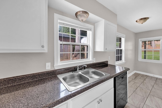 3051 Overbrook Dr, Memphis, TN 38128 - kitchen with black dishwasher, white cabinets, and dark countertops