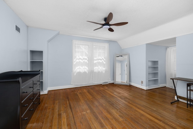 1856 N Rainbow Dr, Memphis, TN 38107 - unfurnished office with built in features, a ceiling fan, hardwood / wood-style floors, and vaulted ceiling