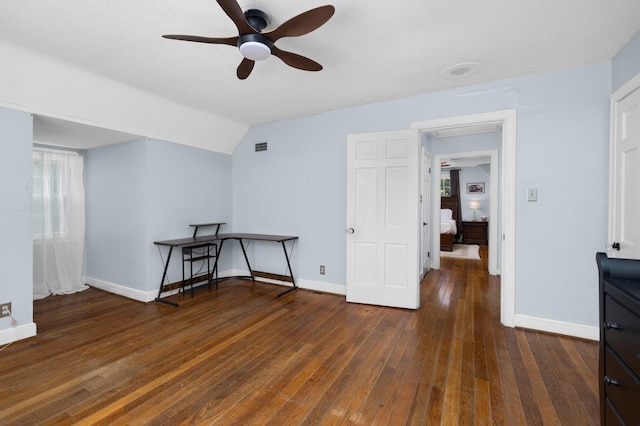 1856 N Rainbow Dr, Memphis, TN 38107 - spare room featuring a ceiling fan, hardwood / wood-style flooring, and vaulted ceiling