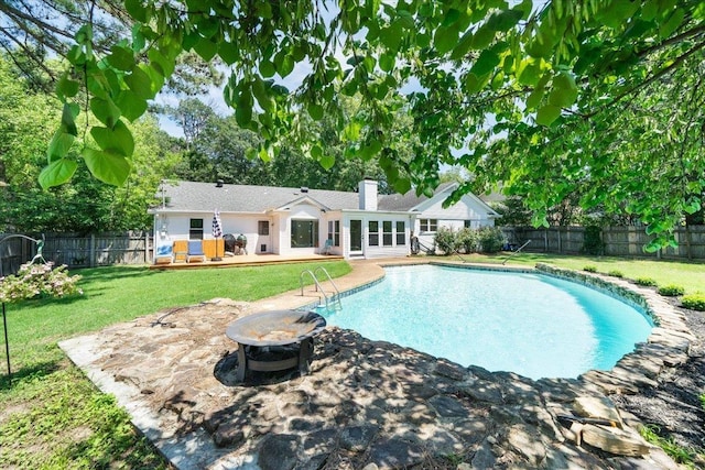 1469 Poplar Estates Pkwy, Germantown, TN 38138 - view of swimming pool with a fenced backyard, a deck, an outdoor fire pit, and a patio area
