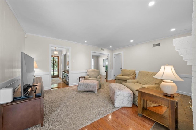 1469 Poplar Estates Pkwy, Germantown, TN 38138 - living room with ornamental molding, wood finished floors, and recessed lighting