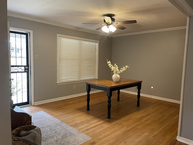 7241 Renda St, Millington, TN 38053 - office with a ceiling fan, light wood-style floors, and crown molding
