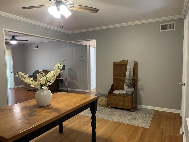 7241 Renda St, Millington, TN 38053 - office space with ceiling fan, wood finished floors, and ornamental molding