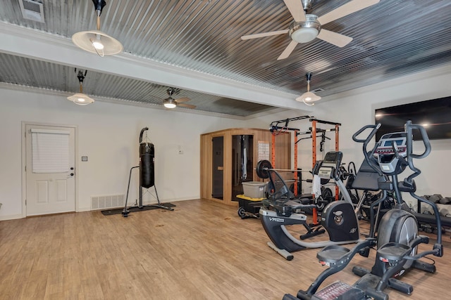 236 Riveredge Cv, Memphis, TN 38018 - gym featuring ceiling fan and wood finished floors