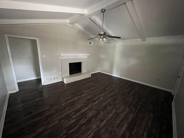 4786 Chevron Rd, Memphis, TN 38118 - unfurnished living room featuring a ceiling fan, dark wood finished floors, and a brick fireplace