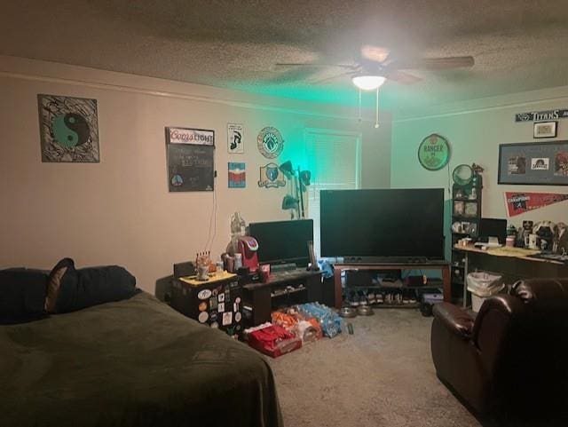3115 S Wesley Ct, Memphis, TN 38119 - bedroom featuring a textured ceiling, carpet flooring, and ceiling fan