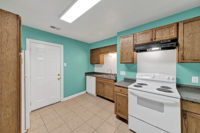 2154 N Hubert Cir, Memphis, TN 38108 - kitchen featuring white appliances, under cabinet range hood, and brown cabinetry