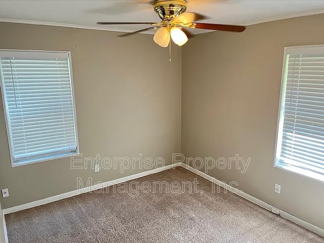 1750 Sea Isle Rd, Memphis, TN 38117 - carpeted empty room with a ceiling fan and crown molding