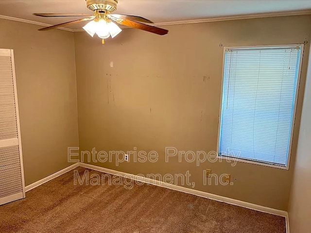 1750 Sea Isle Rd, Memphis, TN 38117 - spare room featuring crown molding, carpet, and a ceiling fan