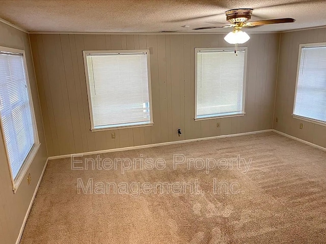 1750 Sea Isle Rd, Memphis, TN 38117 - carpeted empty room featuring a textured ceiling, ceiling fan, and healthy amount of natural light