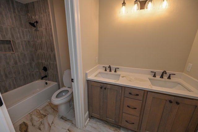 1710 Slocum Rd, Hernando, MS 38632 - bathroom with marble finish floors, double vanity, and tub / shower combination