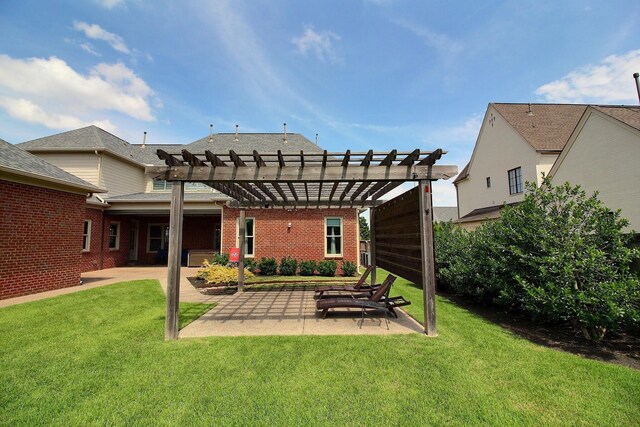 3181 Chapel Woods Cv, Germantown, TN 38139 - rear view of house featuring a pergola, brick siding, a patio, and a lawn
